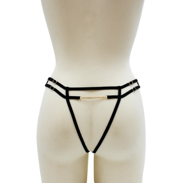 String noir avec bijou couleur aléatoire et chaîne dorée 